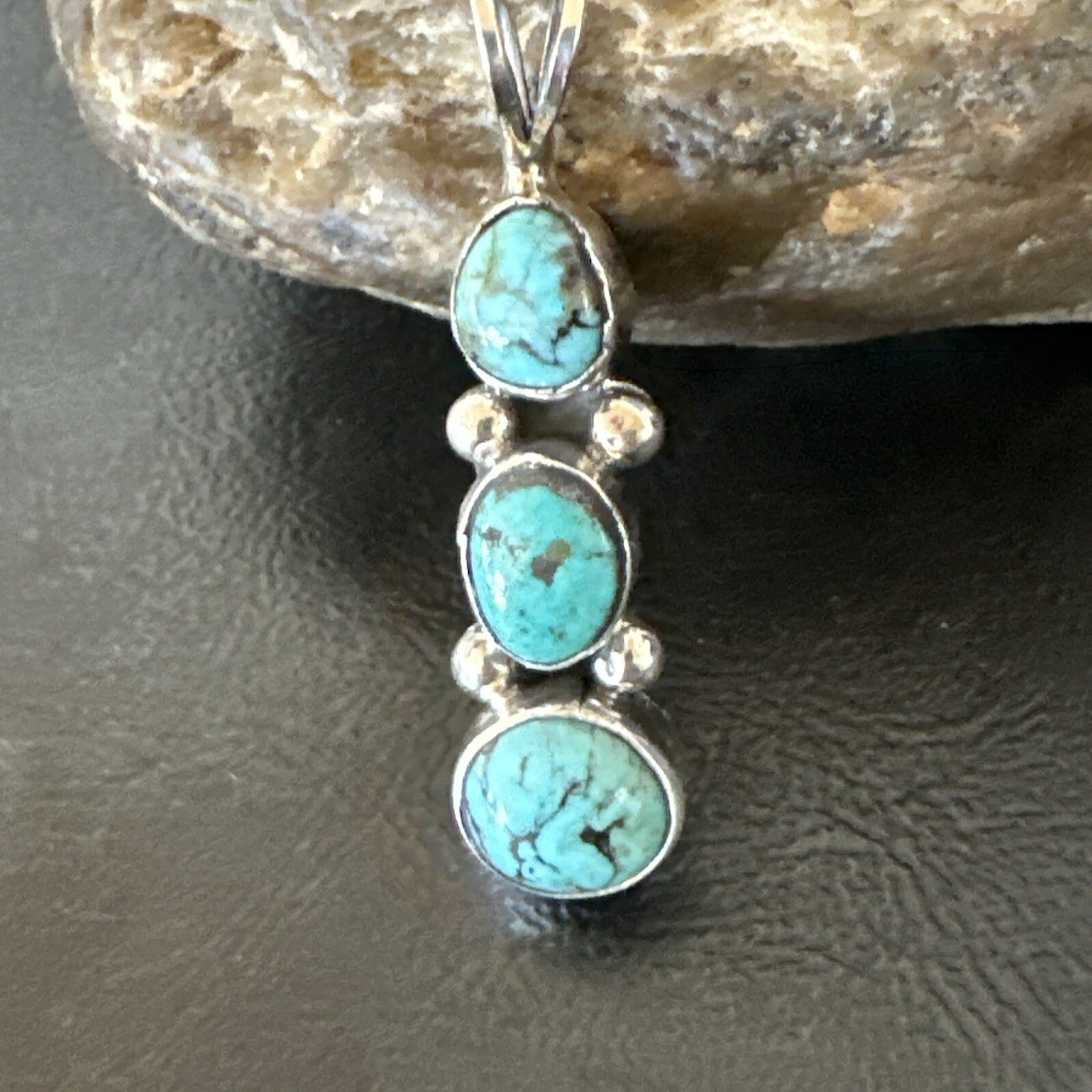 Blue Turquoise 3 Stone Navajo Sterling Silver Cluster Pendant Only 18349
