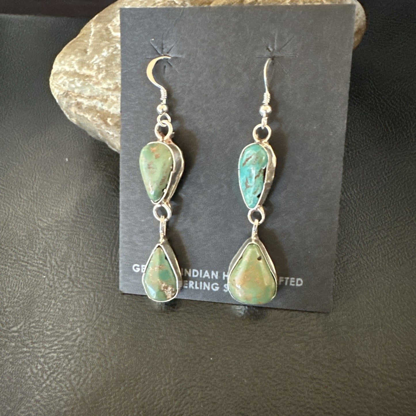 Green Royston Turquoise Navajo Sterling Silver Dangle Earrings 19416