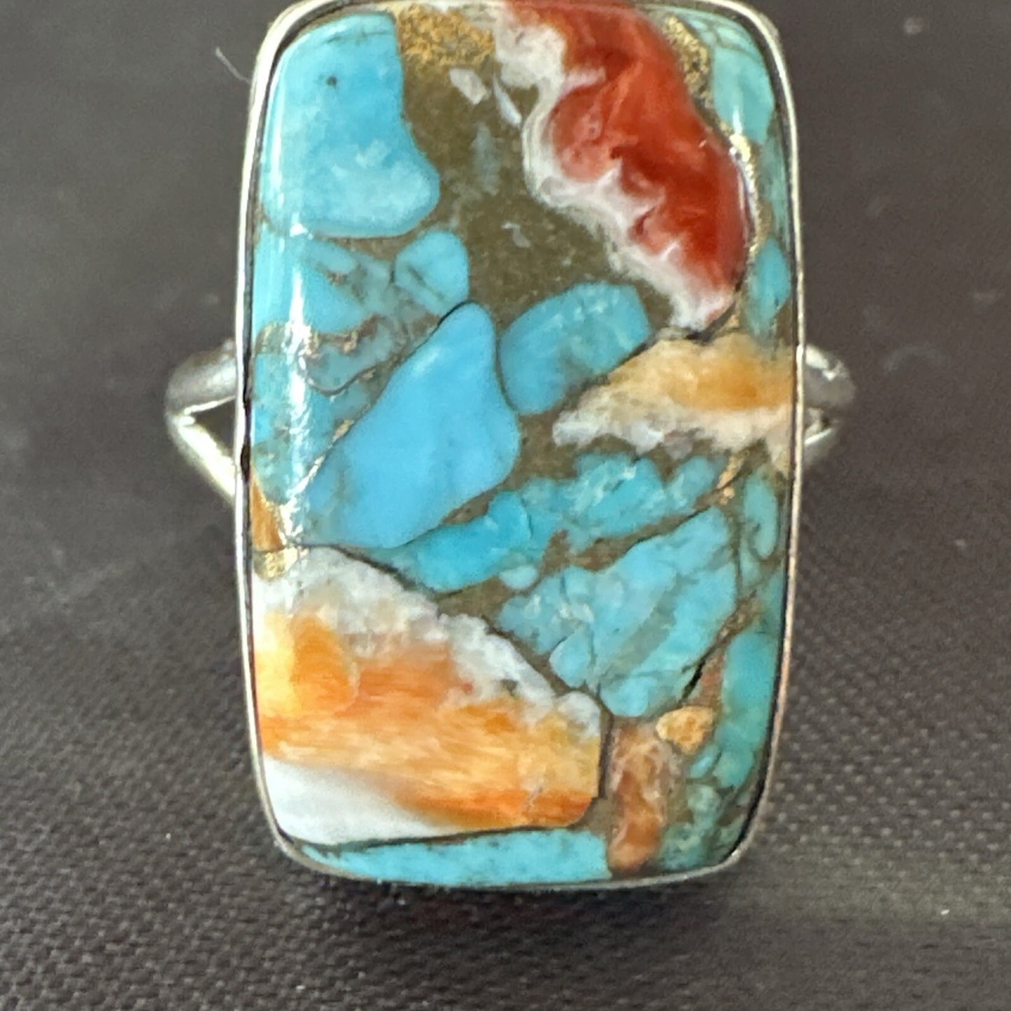 Blue Turquoise Spiny Oyster Southwestern Sterling Silver Ring Size 9 18467