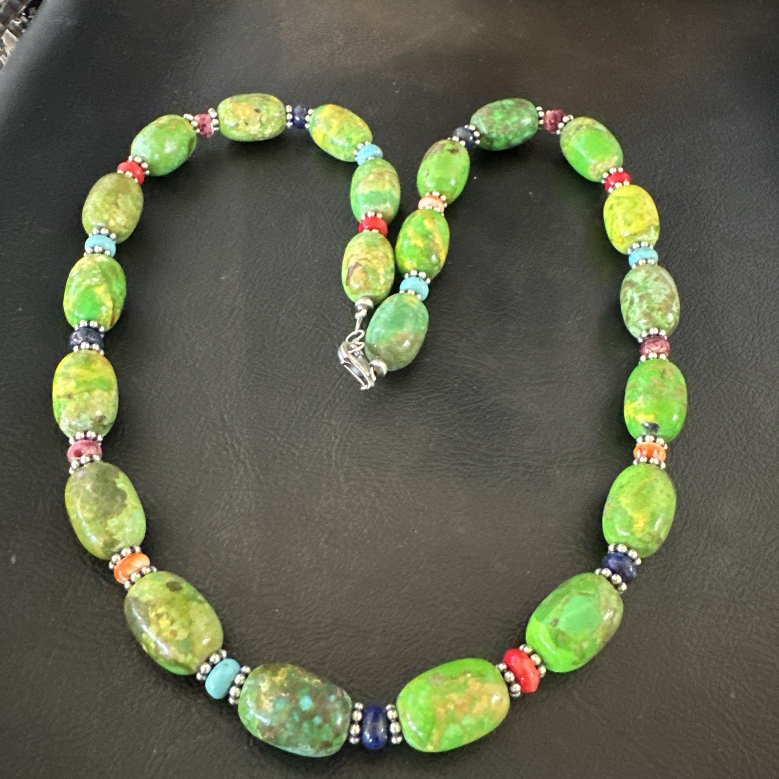 Green Turquoise Multicolor Southwestern Sterling Silver Necklace 22" 19247