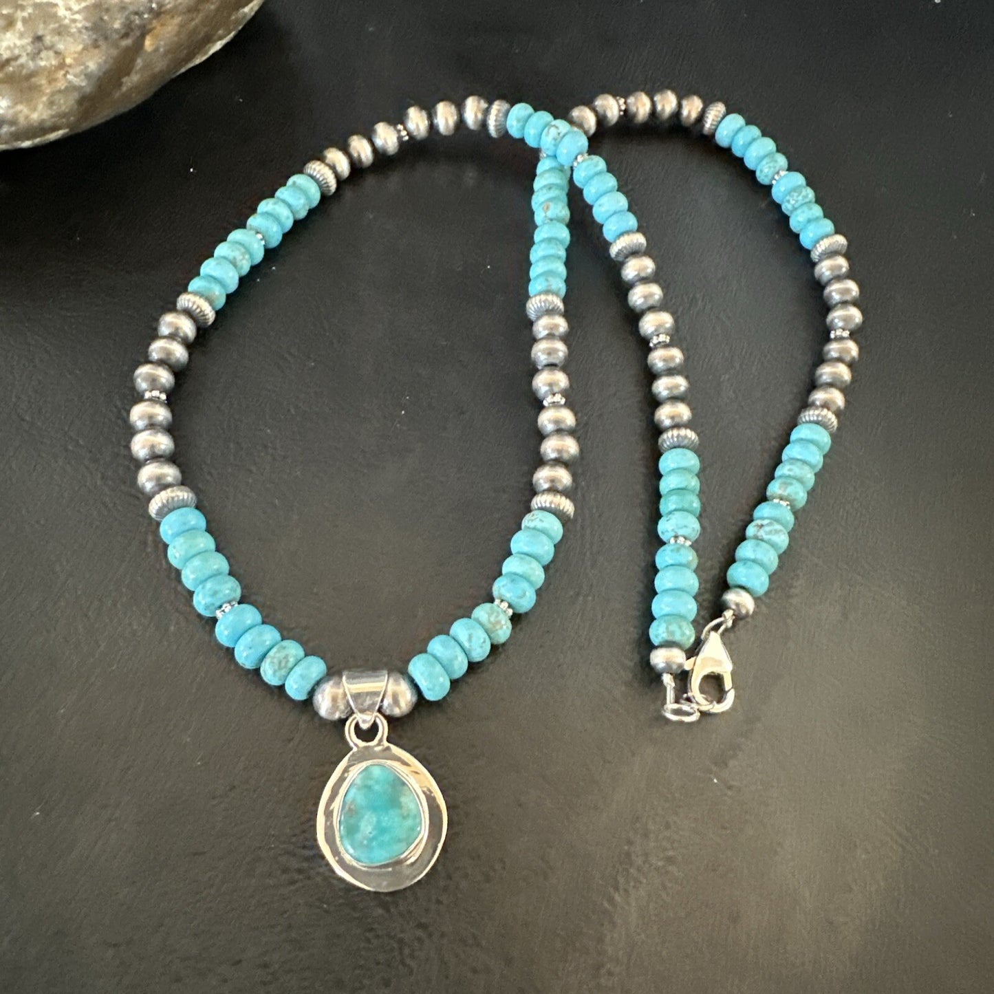 WoMens Blue Kingman Turquoise Pendant Navajo Sterling Silver Necklace 21" 18149