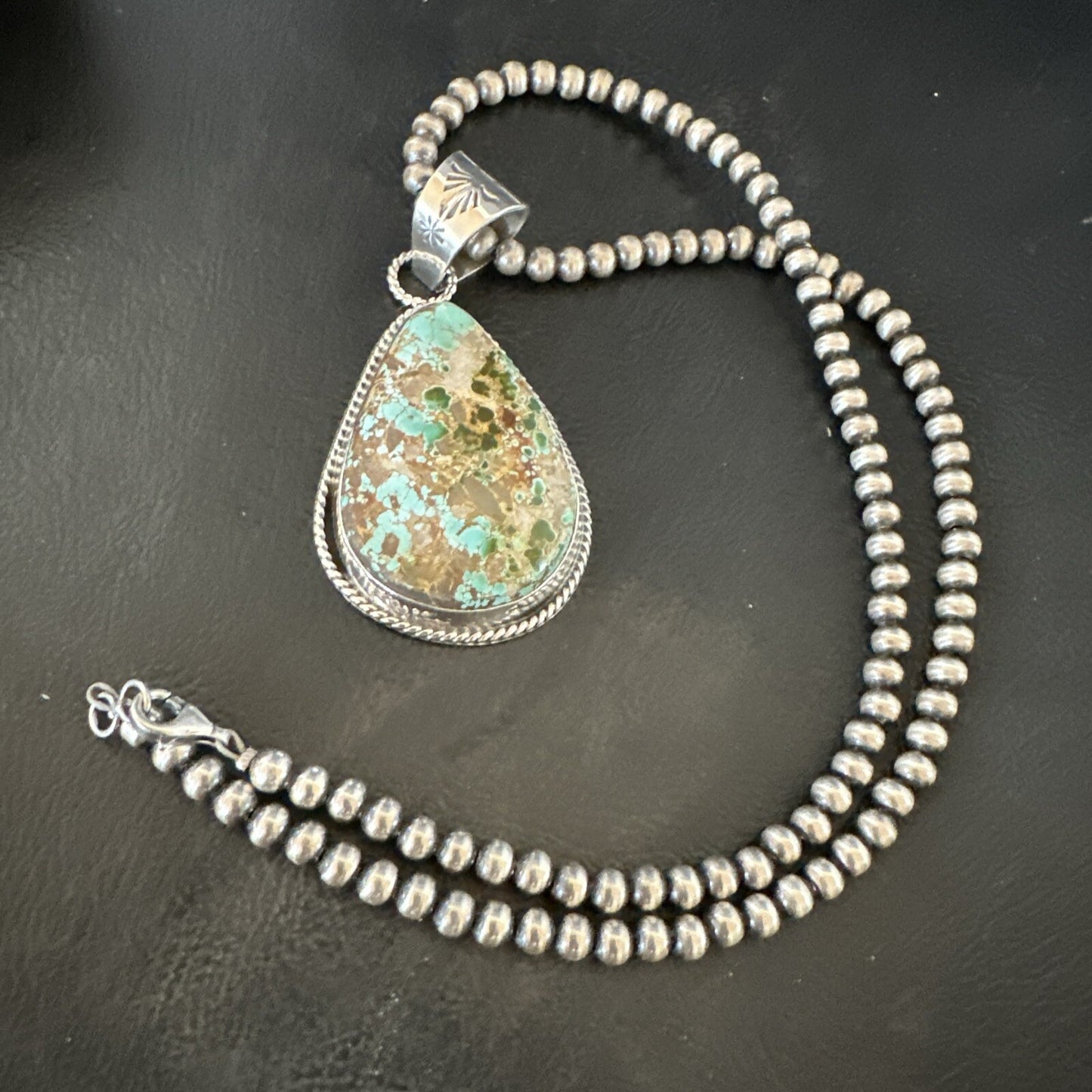 Mens Women Navajo Sterling Silver Green Royston Turquoise Necklace Pendant 18051