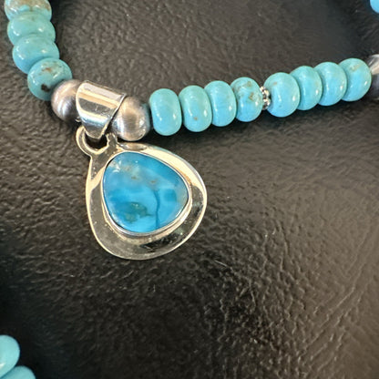 WoMens Blue Kingman Turquoise Pendant Navajo Sterling Silver Necklace 21" 17978