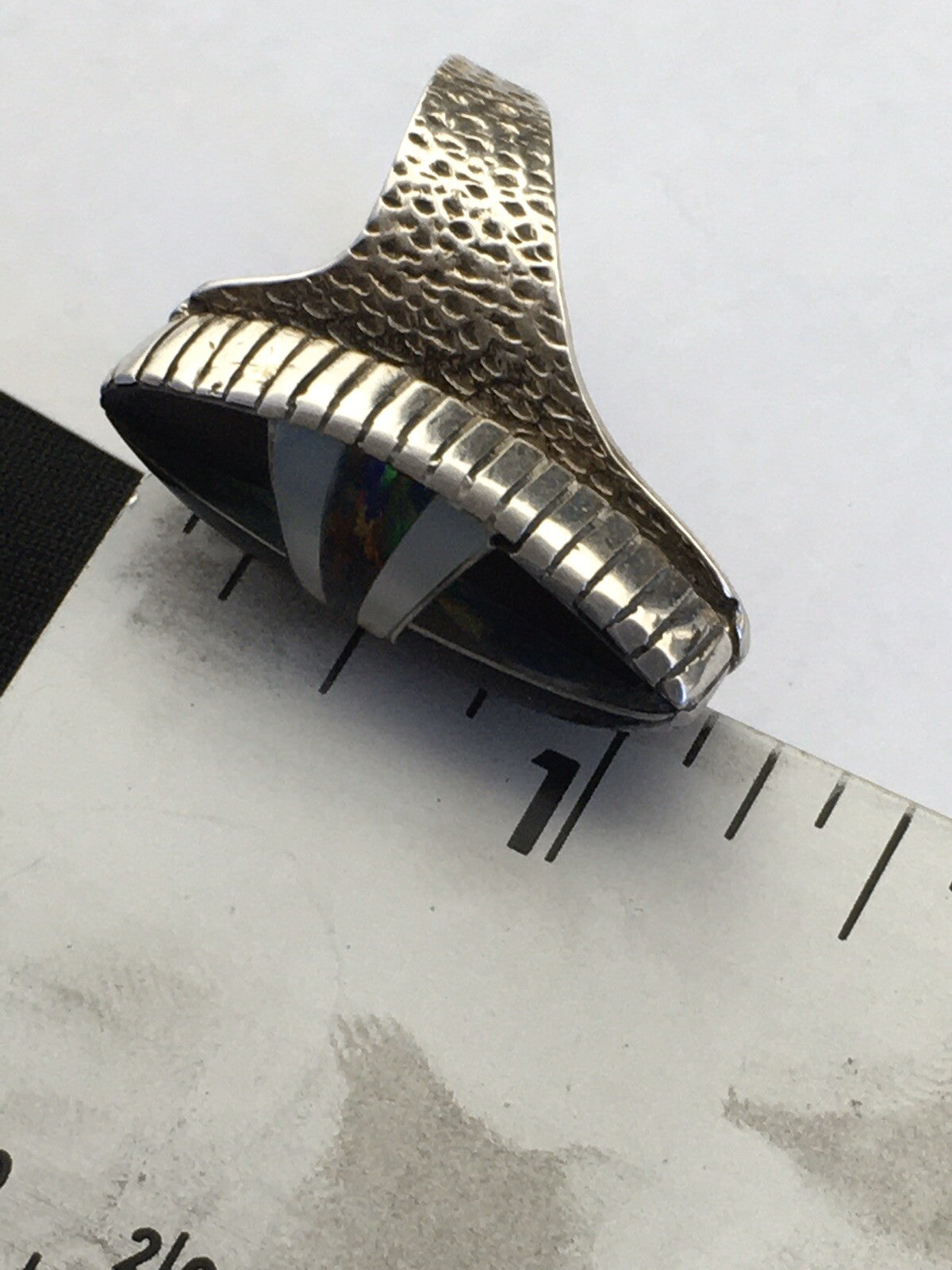 Mens Navajo Multicolor Opal Turquoise Inlay Sterling Silver Ring Size 8 01587N