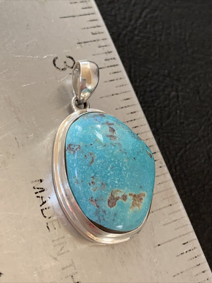 Blue Bisbee Turquoise Navajo Sterling Silver Pendant 1.5" 1624N