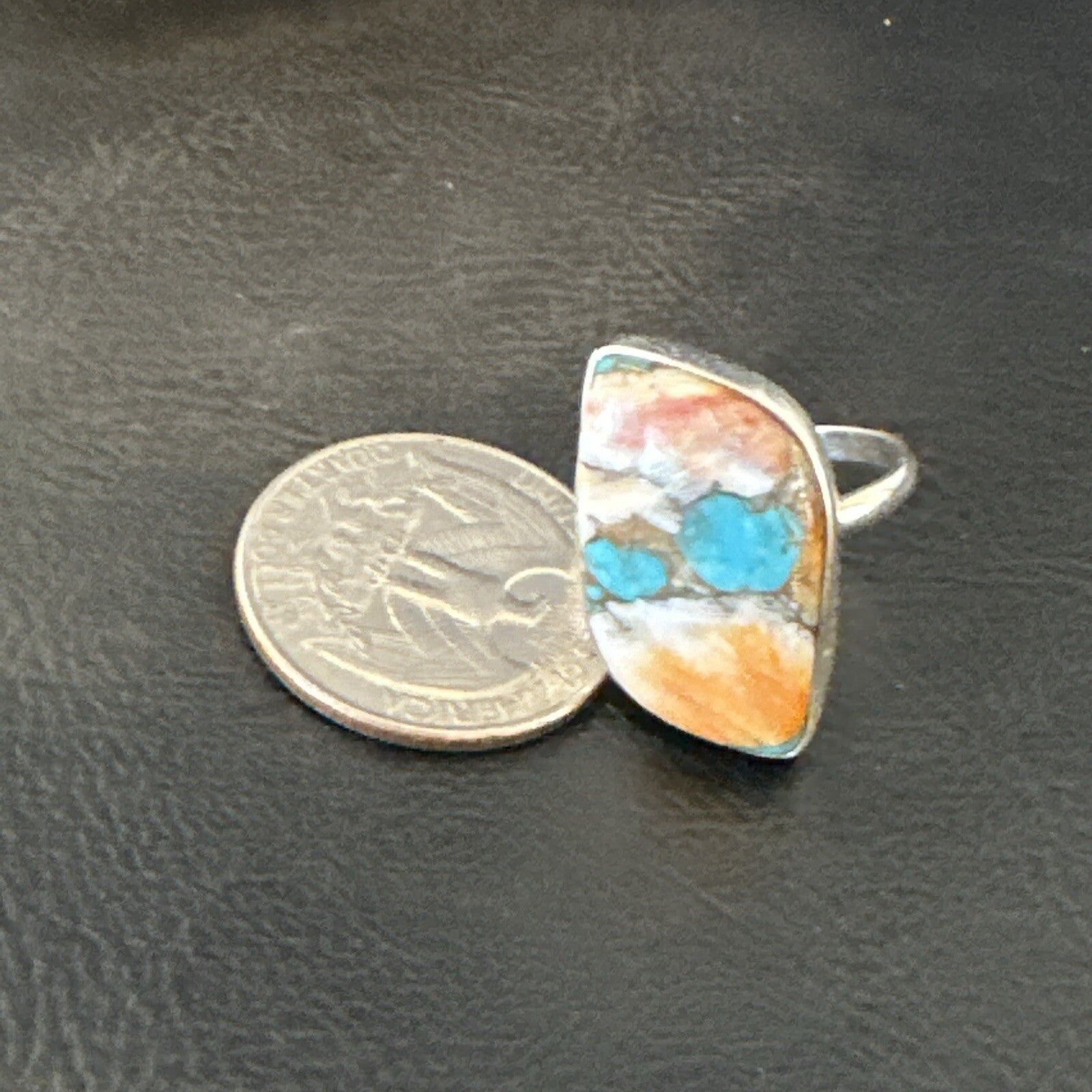 Blue Turquoise Spiny Oyster Navajo Sterling Silver Ring Size 8 18250