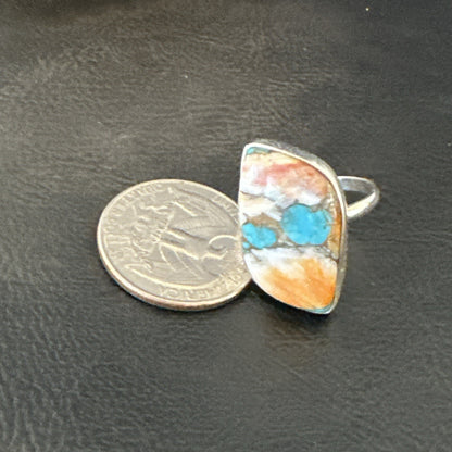 Blue Turquoise Spiny Oyster Navajo Sterling Silver Ring Size 8 18250