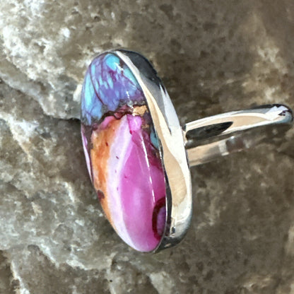 Blue Turquoise Spiny Oyster Southwestern Sterling Silver Ring Size 8 18438