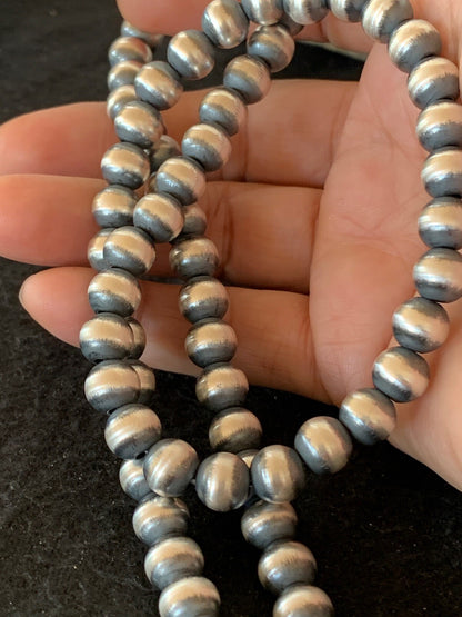 Native American 8mm Sterling Silver Navajo Pearls 23" Single Strand Necklace