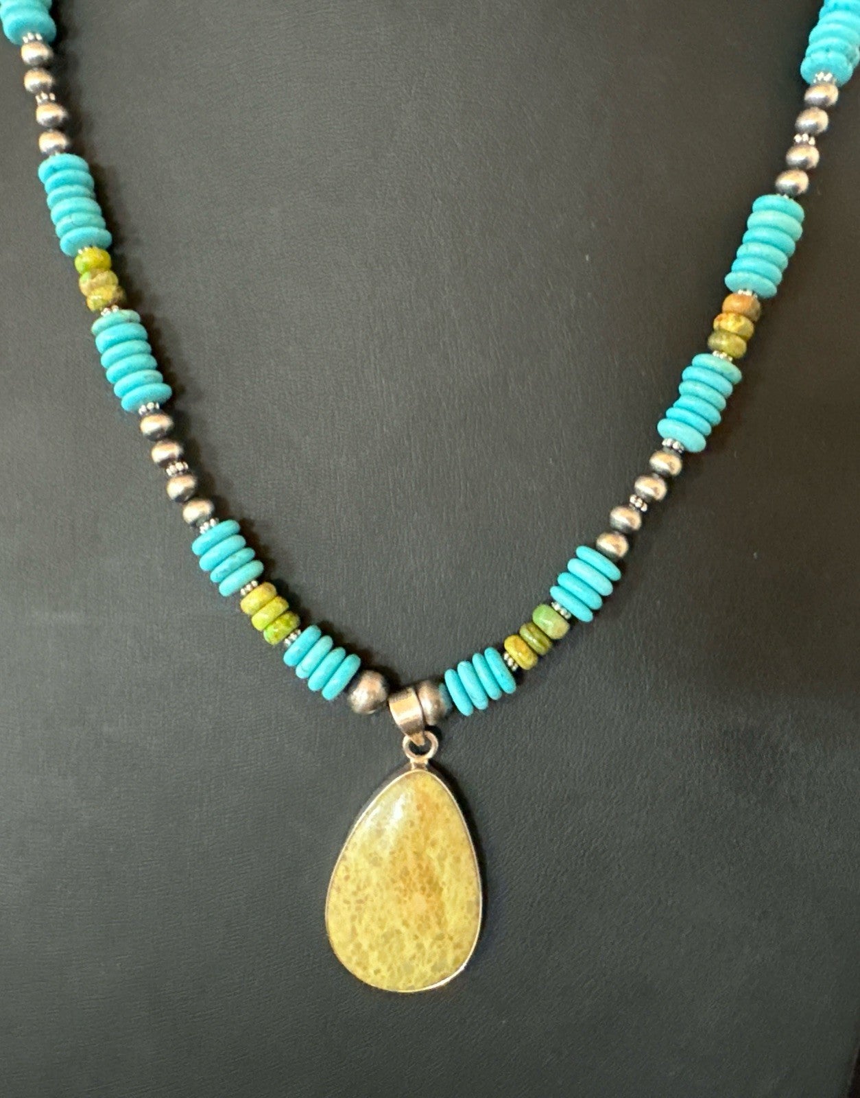 Green Gaspeite Pendant Blue Turquoise Navajo Sterling Silver Necklace 20" 19673