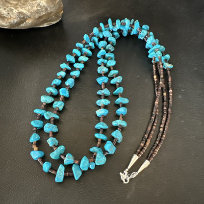 Santo Domingo Kingman Turquoise Heishi Sterling Silver Bead 30” Necklace 19553
