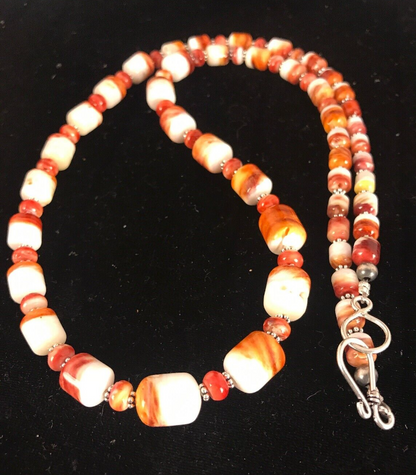 Red Spiny Oyster Navajo Pearls Sterling Silver Necklace 24" 08491