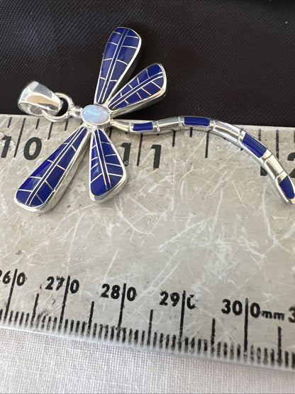Dragonfly Sterling Silver Blue Lapis Inlay Pendant 19140