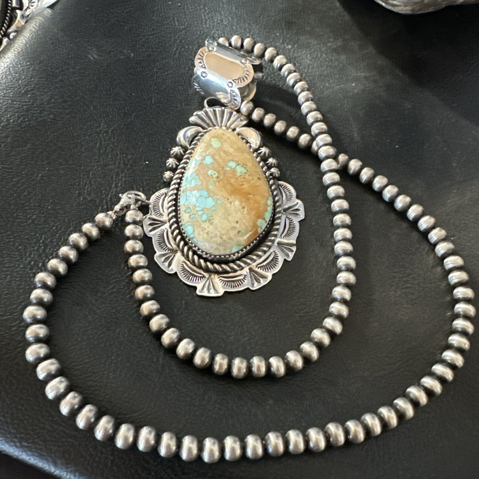 XXL Mens Royston Turquoise Pendant Navajo Pearls Sterling Silver Necklace 18746