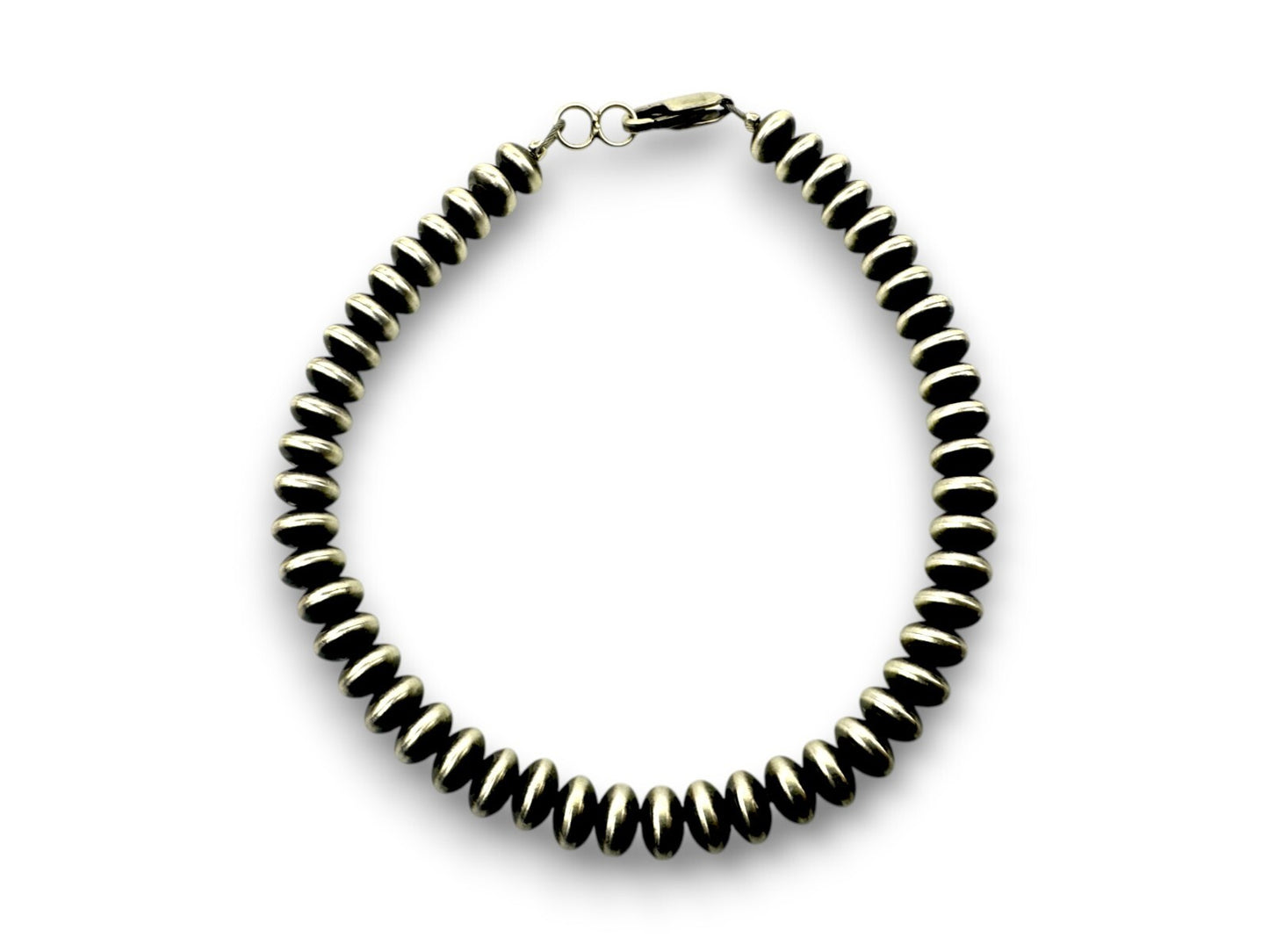 Navajo Sterling Silver Rondelles Saucer Flat Bead Bracelet 5mm 7" 97507