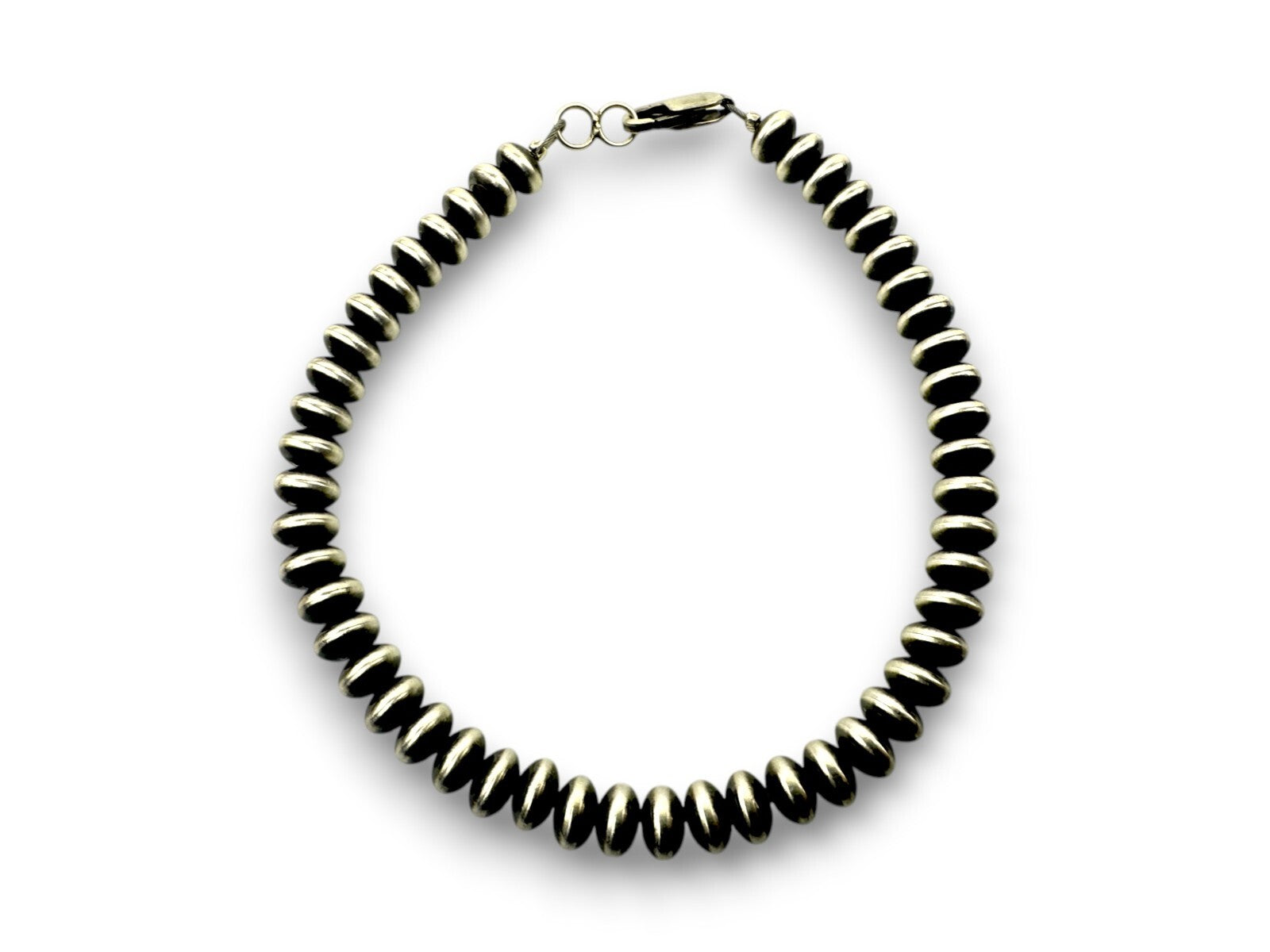 Navajo Sterling Silver Rondelles Saucer Flat Bead Bracelet 5mm 7" 97507