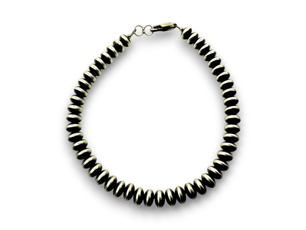 Navajo Rondelles Saucer Flat Bead Bracelet 5mm 7" | Sterling Silver | Authentic Native American Handmade | 97507