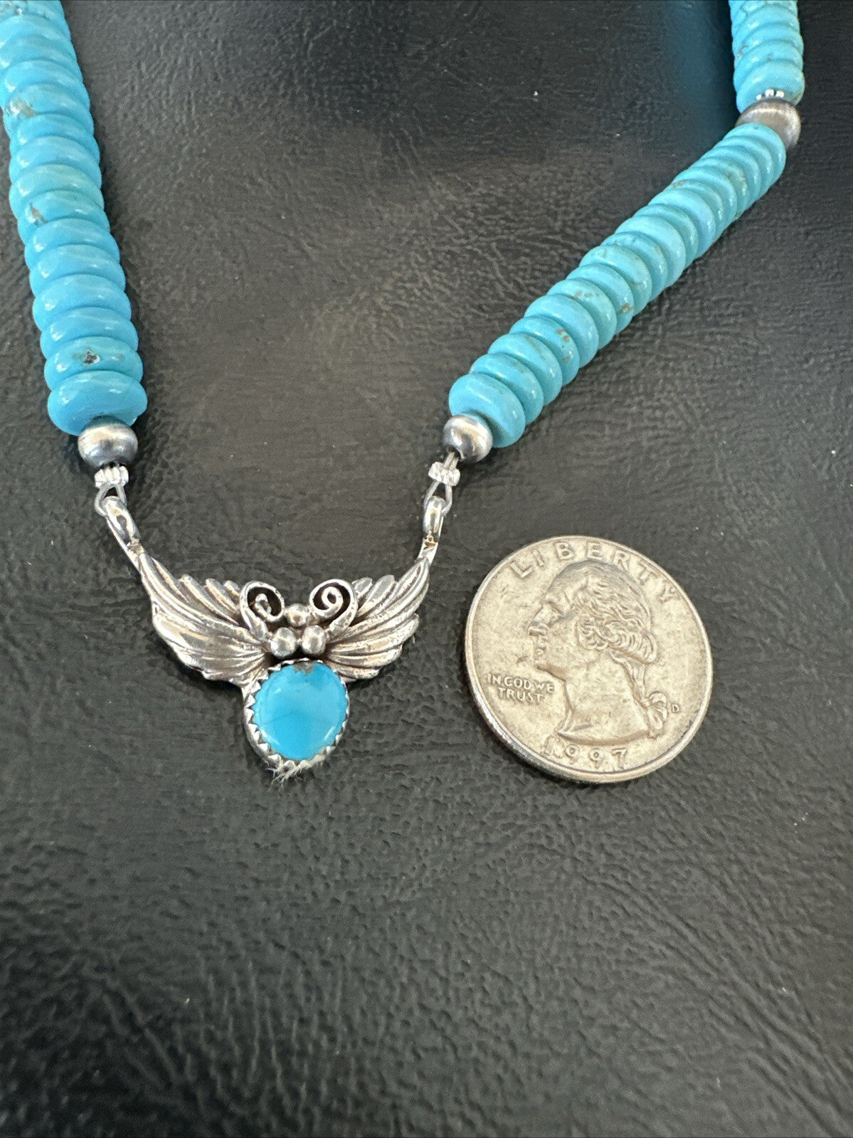 WoMens Blue Kingman Turquoise Pendant Navajo Sterling Silver Necklace 20” 18167