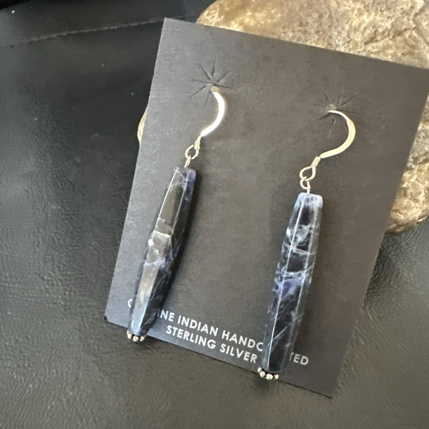Navajo Blue Labradorite Sterling Silver Dangle Bead Earrings 2041