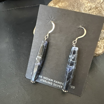 Navajo Blue Labradorite Sterling Silver Dangle Bead Earrings 2041