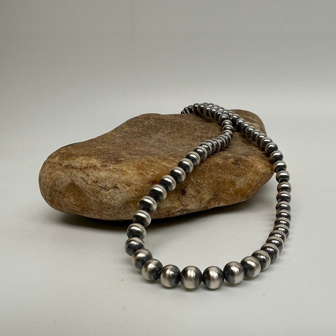 Native American 8mm Sterling Silver Navajo Pearls 51" Single Strand Necklace