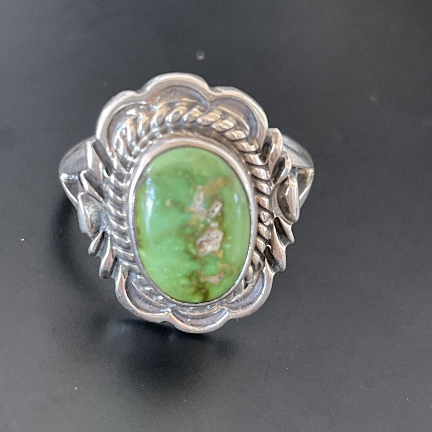 Green Gaspiete Navajo Sterling Silver Ring Size 8.5 11357