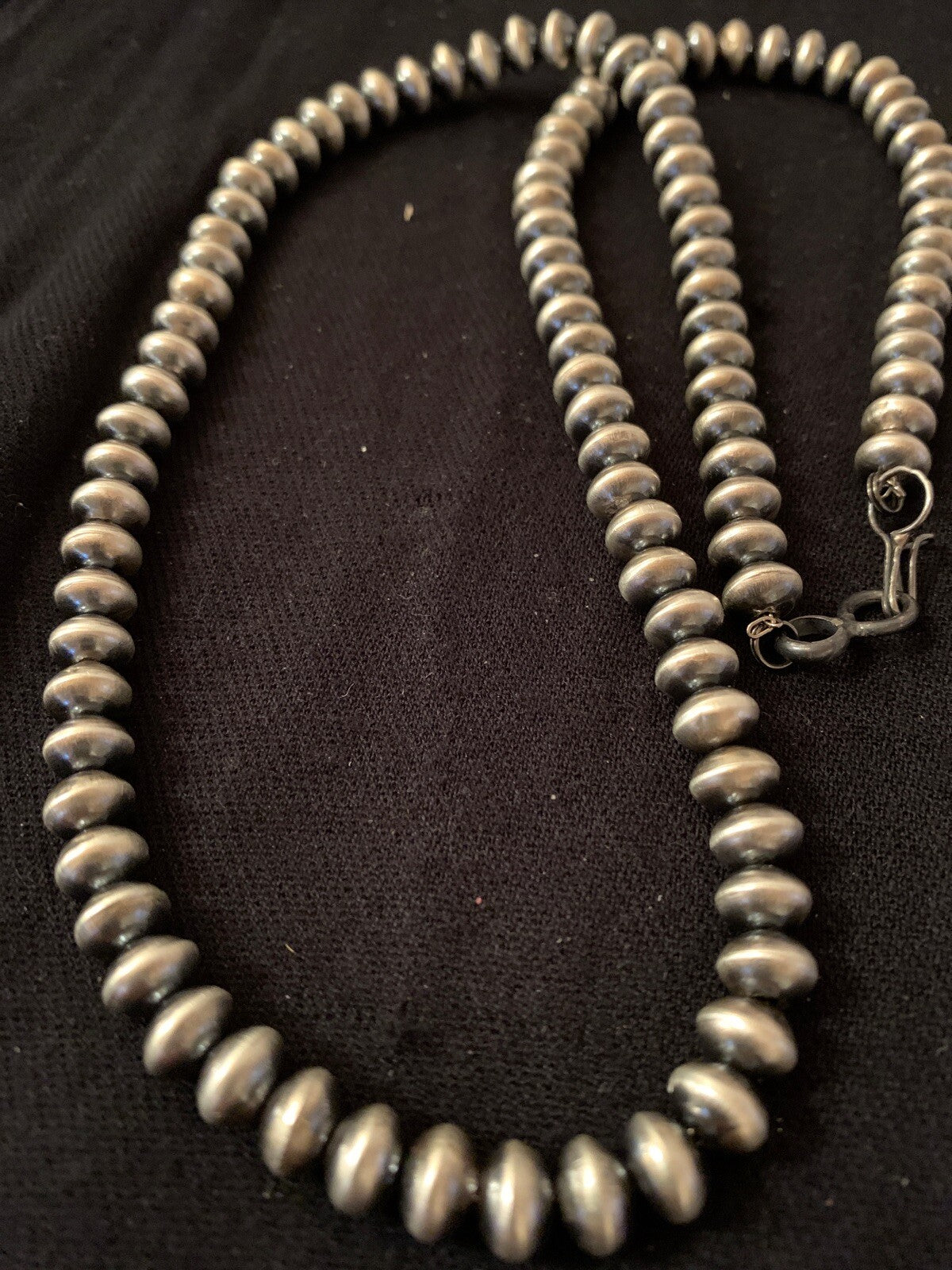 Navajo Pearls Rondelles 8 mm Sterling Silver Bead Necklace 24" 4665