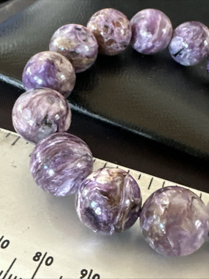 Native Purple Charoite 12mm Stretch Elastic Bracelet Adjustable 18870