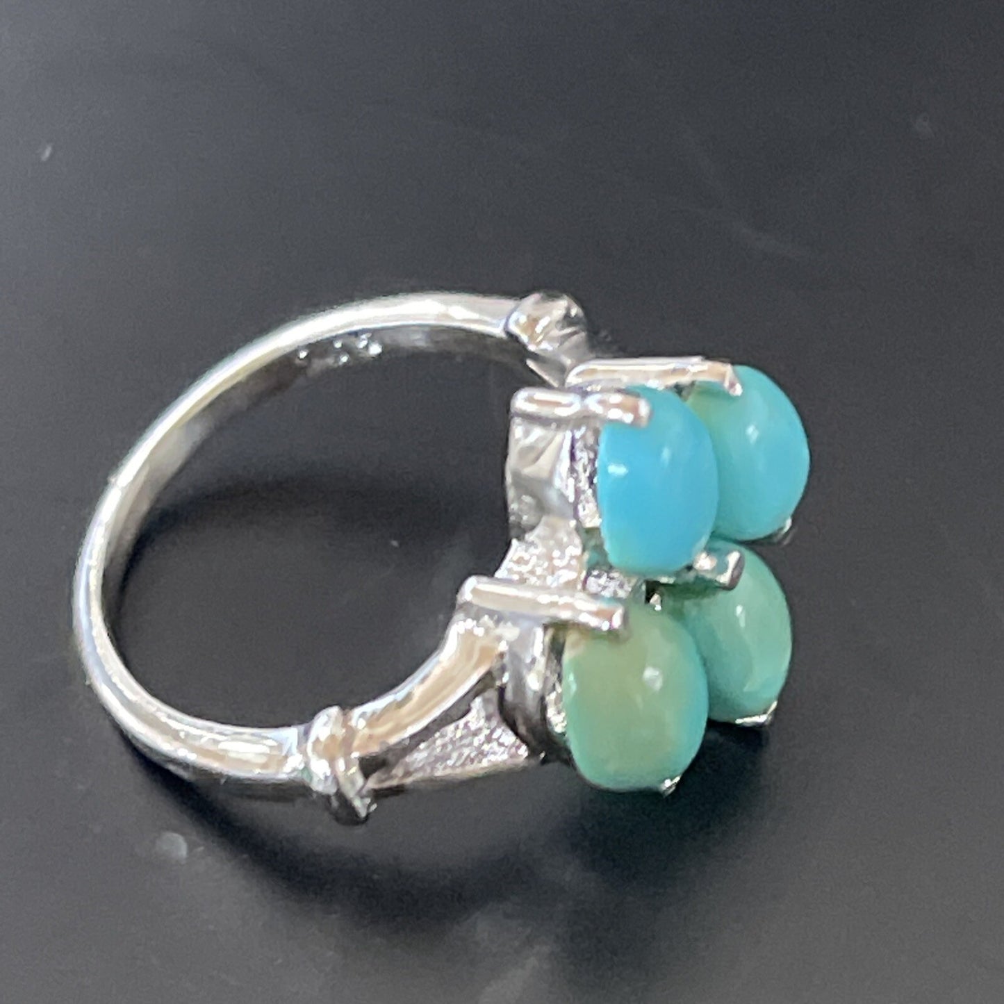 Blue Turquoise Navajo Sterling Silver Cluster Ring Size 6.5 11448
