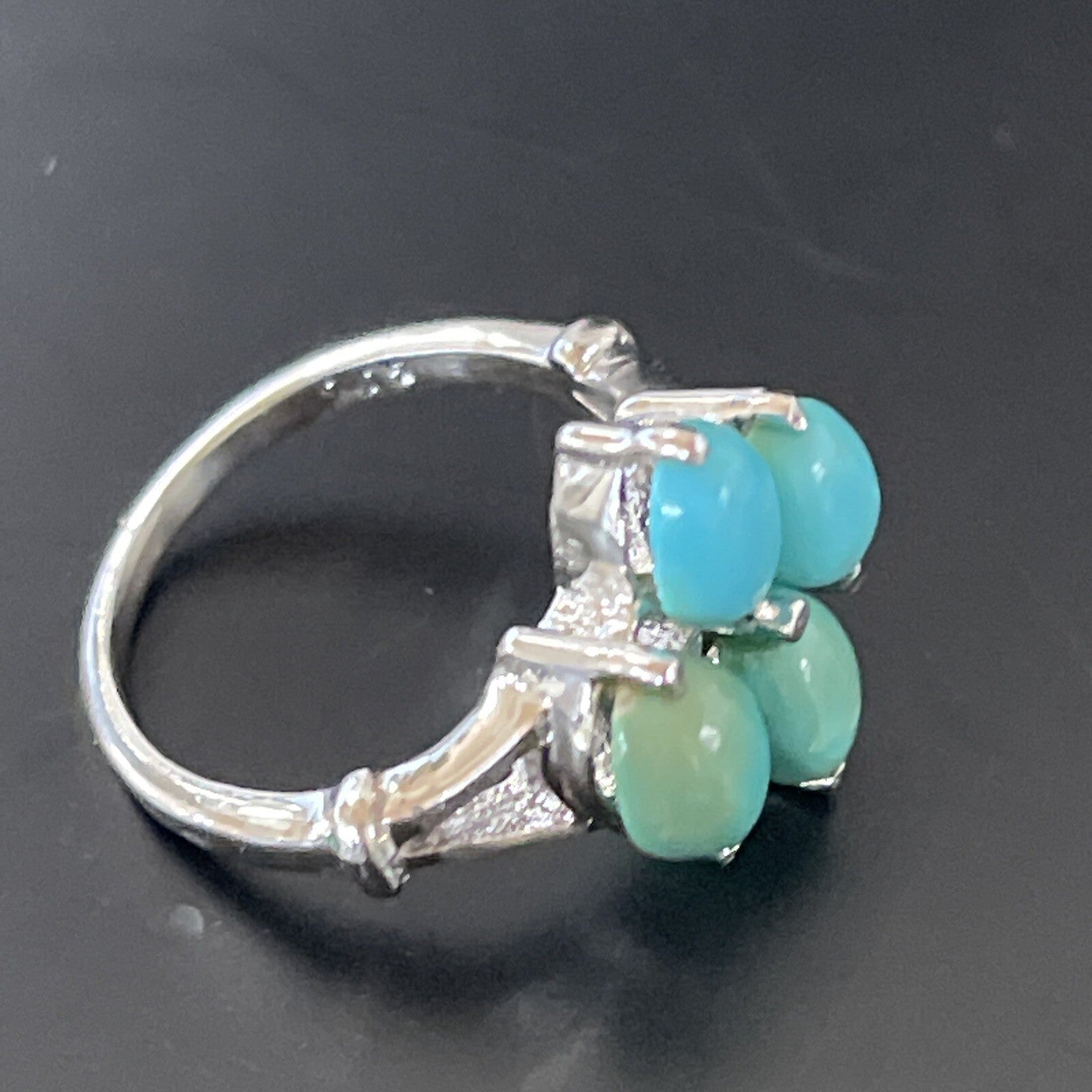 Blue Turquoise Navajo Sterling Silver Cluster Ring Size 6.5 11448