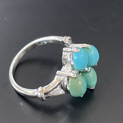 Blue Turquoise Navajo Sterling Silver Cluster Ring Size 6.5 11448