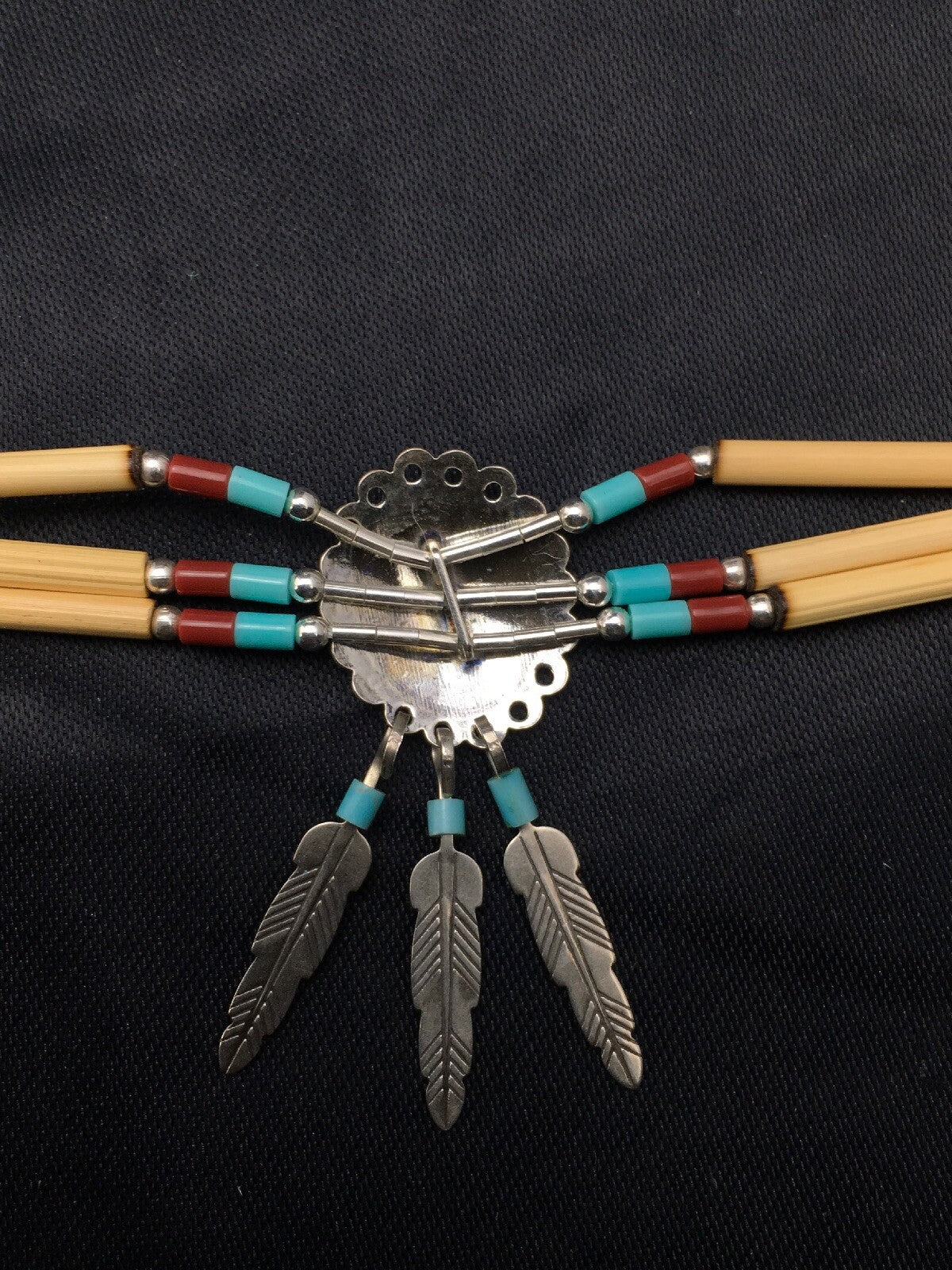 Concho Heishi Tubes 3 Strand Liquid Sterling Silver Navajo Necklace 4373