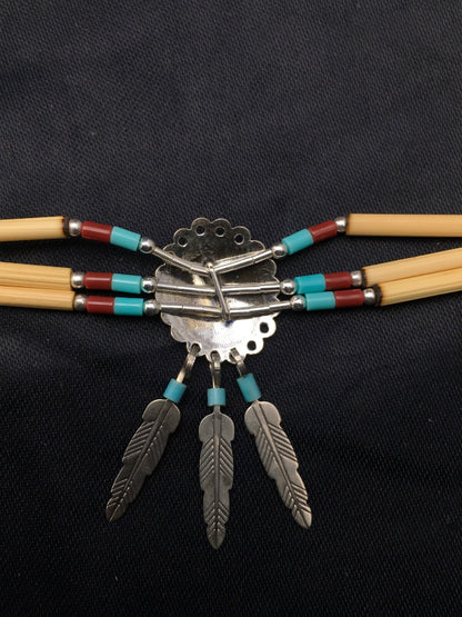 Concho Heishi Tubes 3 Strand Liquid Sterling Silver Navajo Necklace 4373
