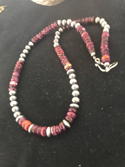 Spiny Oyster Navajo Prearls Sterling Silver 21" Necklace 92907
