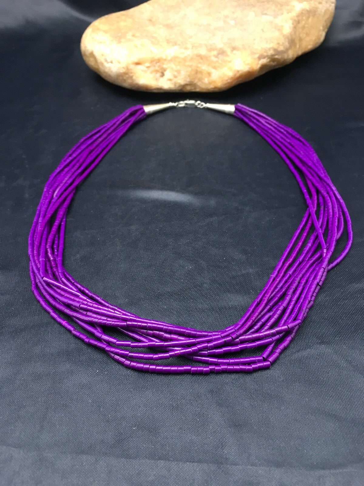 Navajo Stabilized Purple Stone 10S Sterling Silver Tube Heishi Necklace 19” 4195