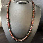 Navajo Bamboo Coral Black Onyx Necklace 20" | Sterling Silver | Authentic Native American Handmade | 14432
