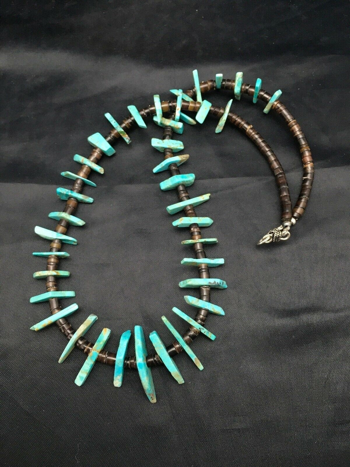 Navajo Green Turquoise Bone Bead Necklace Sterling Silver 20" 4044