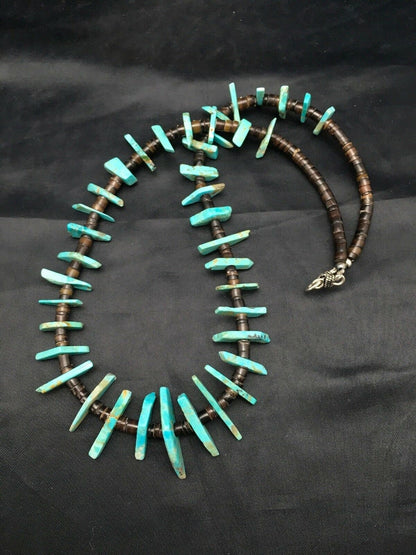 Navajo Green Turquoise Bone Bead Necklace Sterling Silver 20" 4044