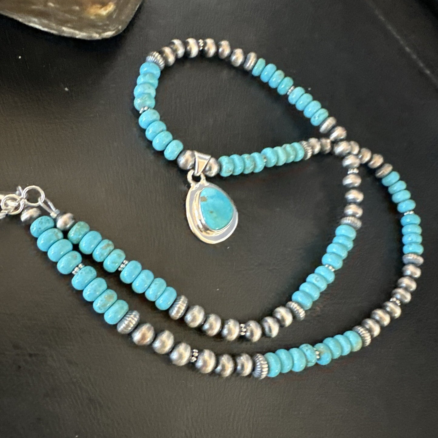 WoMens Blue Kingman Turquoise Pendant Navajo Sterling Silver Necklace 21" 17932