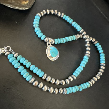 WoMens Blue Kingman Turquoise Pendant Navajo Sterling Silver Necklace 21" 17932