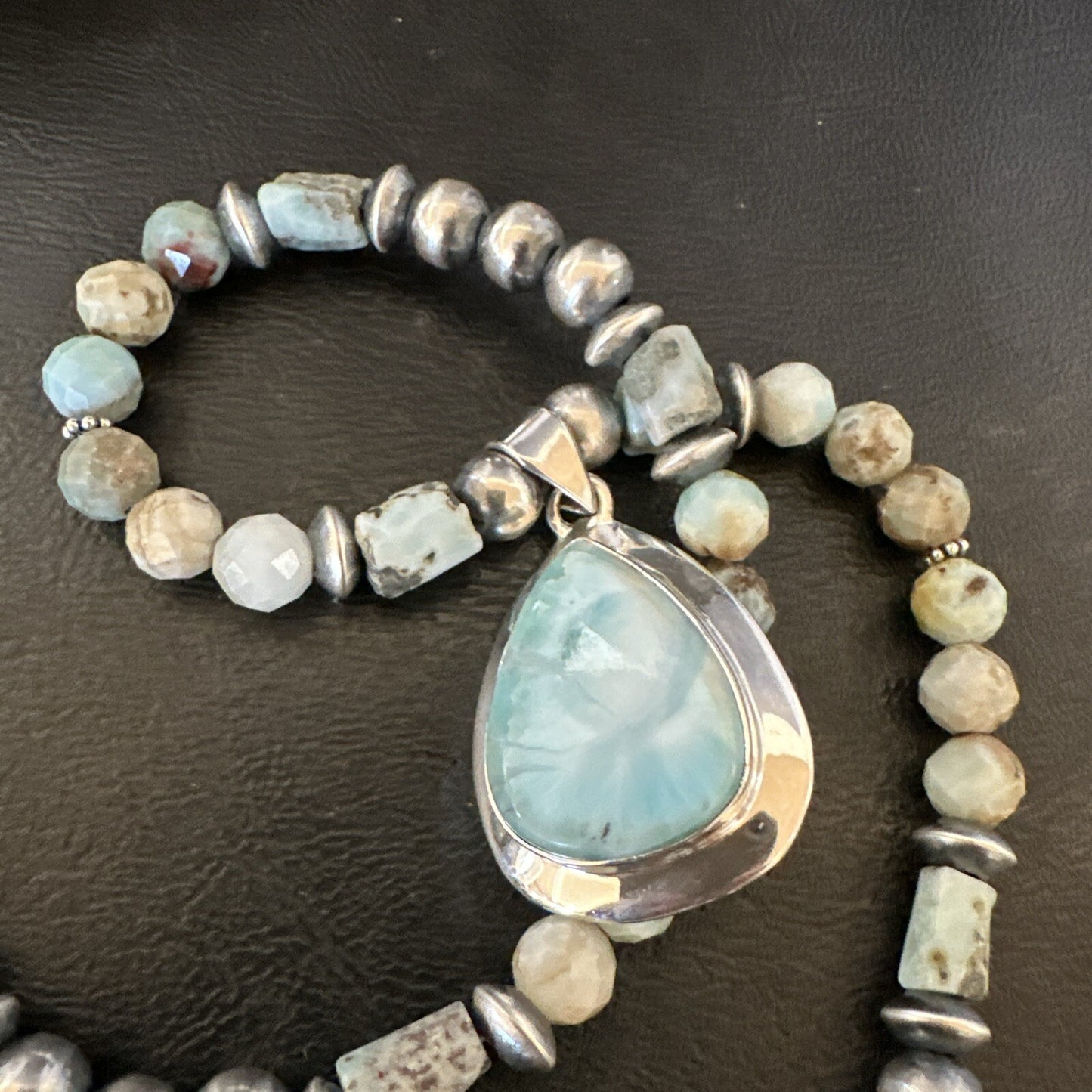 Blue Larimar Pendant Navajo Sterling Silver Natural Necklace 21" 17759