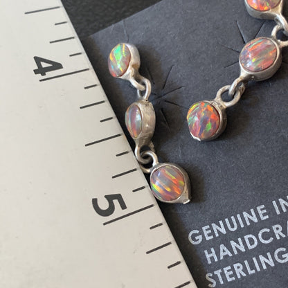 Womens Pink Opal Inlay Navajo Sterling Silver Dangle Post Earrings 1" 12760