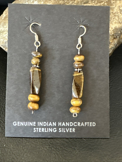 Brown Tigers Eye Southwestern Sterling Silver Earrings 18805