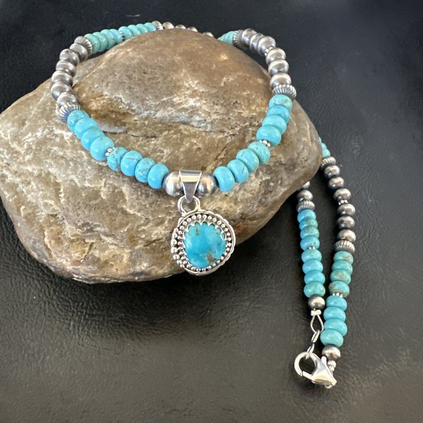WoMens Blue Kingman Turquoise Pendant Navajo Sterling Silver Necklace 21" 17930