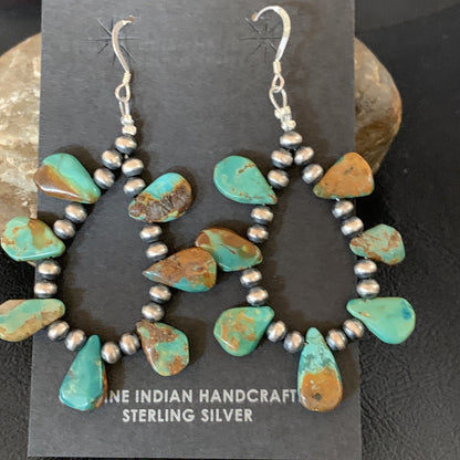 Navajo Green Cluster Turquoise Bead Sterling Earrings Native American 13371