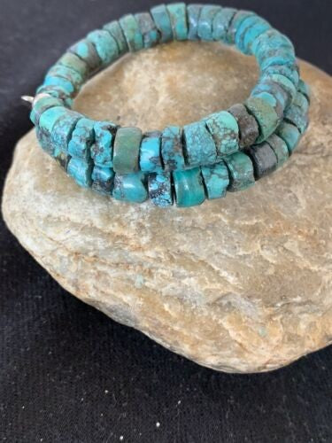 Navajo Natural Turquoise Heishi Bracelet Stainless Steel Memory Wire 513