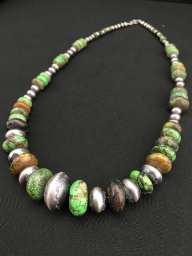 Navajo Turquoise Necklace Graduated Sterling Silver 25" 4773
