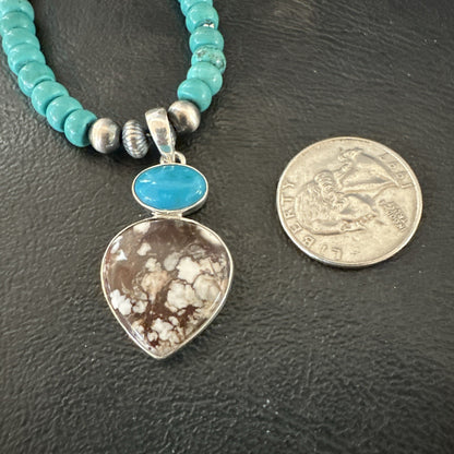 Wild Horse Sterling Silver Blue Kingman Turquoise Necklace Pendant 17899