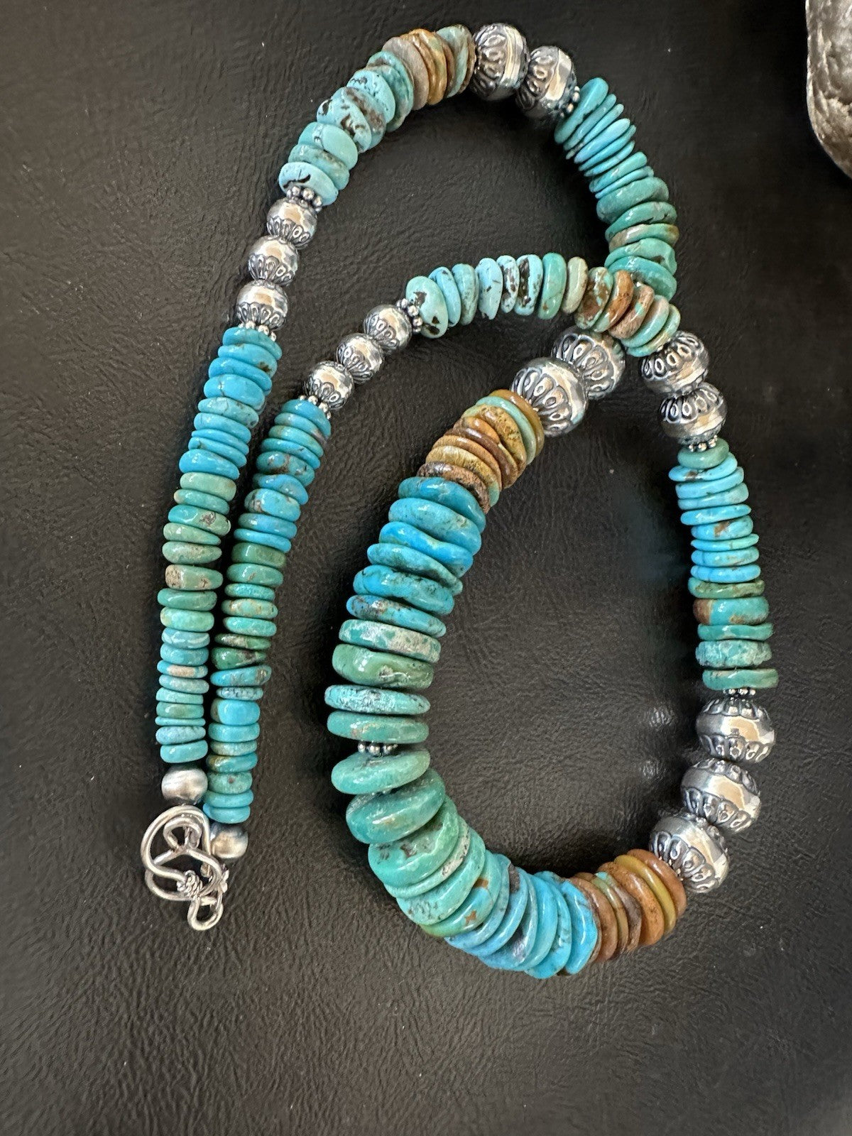 WoMens Blue Green Turquoise Navajo Sterling Silver Necklace 24” 19492