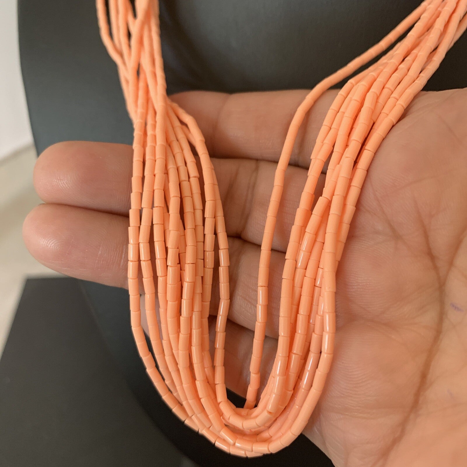Peach Coral Stabilized Bead 10 Strands Navajo Sterling Silver Necklace 02210